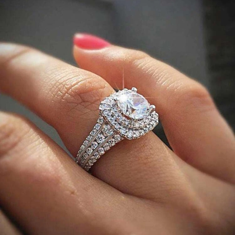 Silver Cushion Cut Engagement style ring